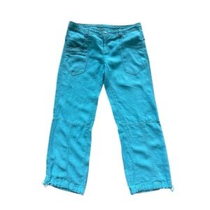 Athleta Blue Linen Wide Leg Parachute Pants sz 14